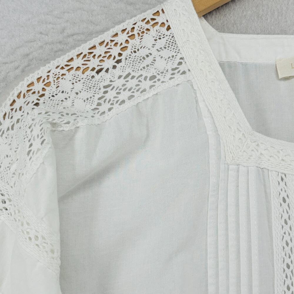 LOVESHACKFANCY Dress Petite Edie Voile Pintuck Lace Trim Cover Up Cotton White - Picture 9 of 14